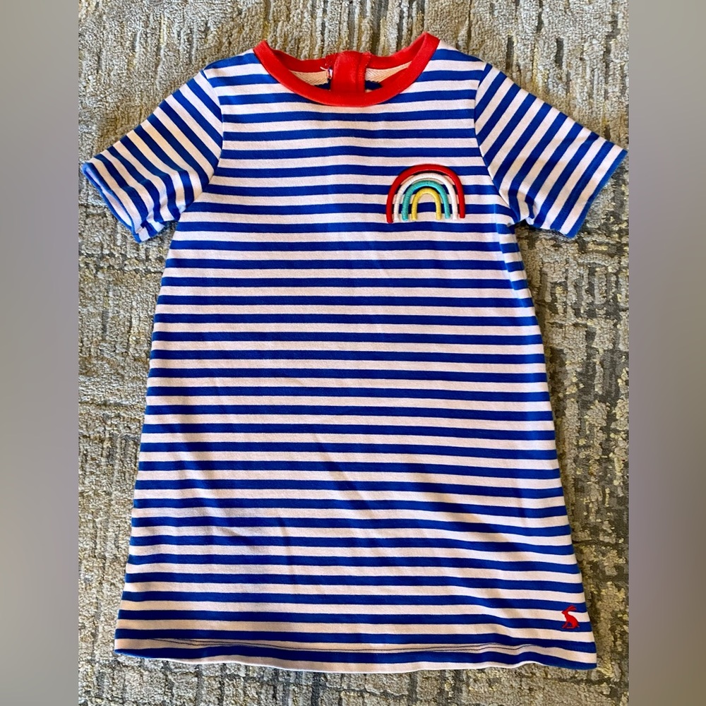 Joules Girl's Rosalee Striped Rainbow Embroidered Dress